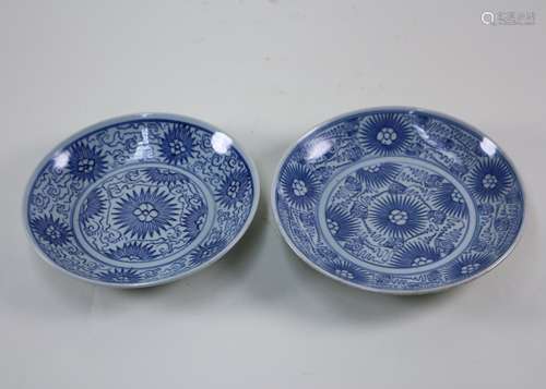 TWO PIECES OF BLUE & WHITE PLATES