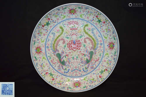 A FAMILLE-ROSE PLATE WITH QIANLONG MARK