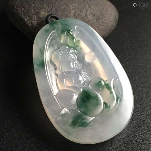 A CARVING BUDDHA JADEITE PLAQUE