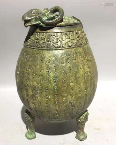 BRONZE SHEEP-HEAD SHPAED COVER JAR