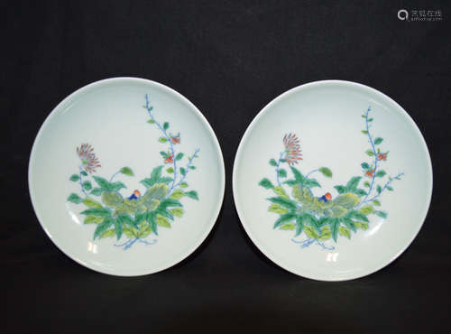 PAIR OF FAMILLE-ROSE DISHES WITH YONGZHENG MARK