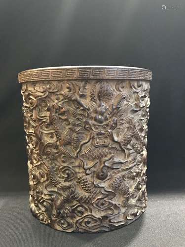 DRAGON PATTERN WOOD BRUSH HOLDER