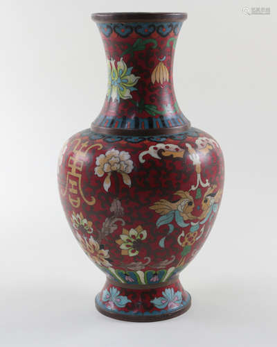 FISH & FLORAL PATTERN CLOISONNE VASE