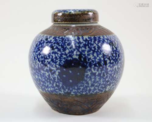 BLUE & WHITE JAR WITH COVER