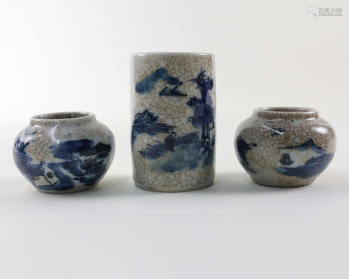 THREE PIECES OF BLUE & WHITE PORCELAIN CASES