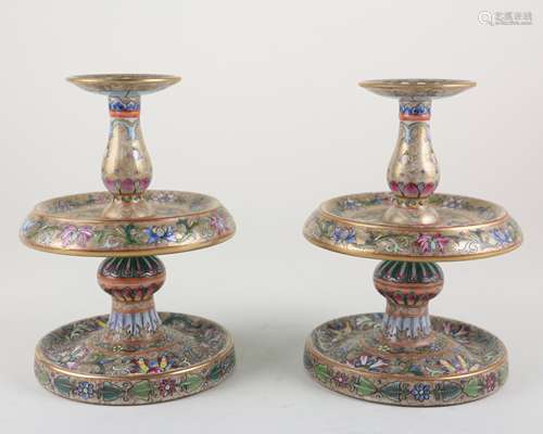 PAIR QIANLONG NIANZHI MARK ENAMEL CANDLESTICKS