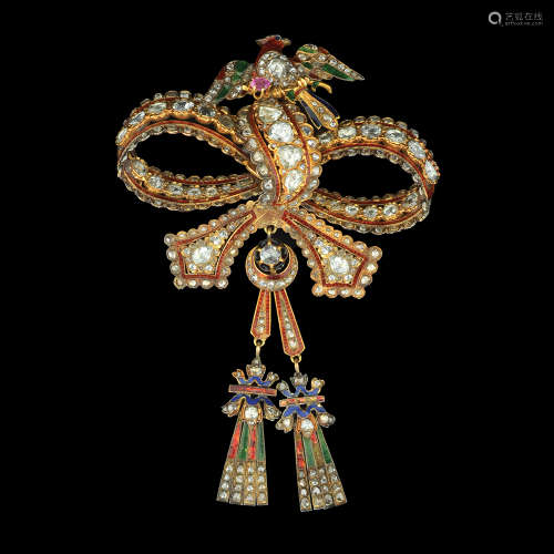 AN AUSTRO-HUNGARIAN ANTIQUE, 18K GOLD AND SILVER PIN