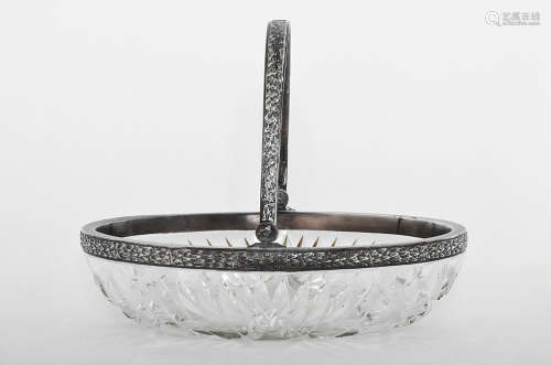 A RUSSIAN SILVER MOUNTED CUT CRYSTAL DISH