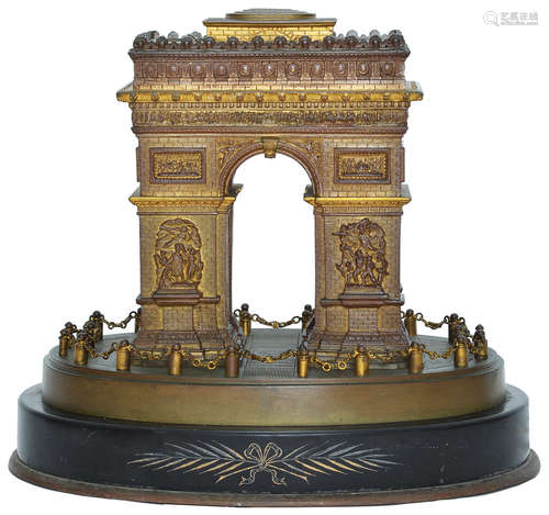 A LE BLANC FRERES GILT BRONZE MODEL OF THE ARC DE TRIOMPHE IN PARIS