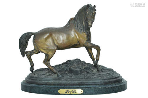 A BRONZE FIGURE OF A STALLION