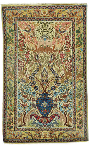 AN OLD PERSIAN ISFAHAN SILK THREAD RUG