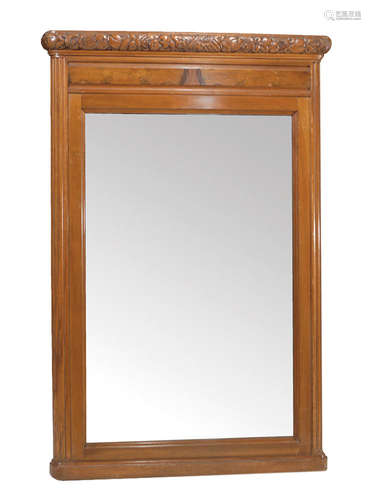 A FRENCH ART DECO WALNUT FRAMED HANGING MIRROR