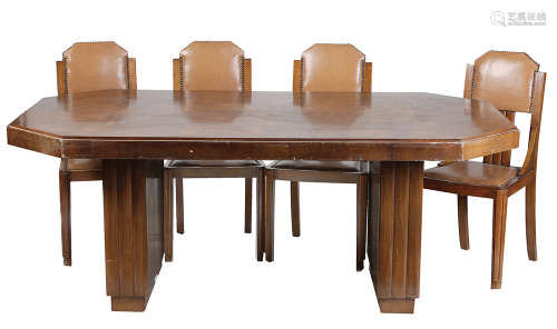 A FRENCH ART DECO DINING TABLE AND SIX CHAIRS
