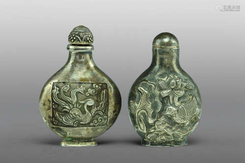 A Pair of Silver Snuff Bottles, Late-Qing Dynasty