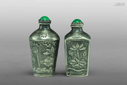 A Pair of Silver Snuff Bottles, Late-Qing Dynasty