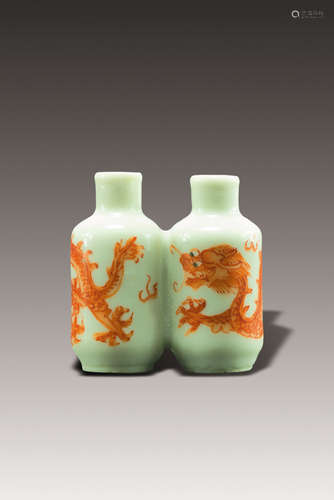 Alum-Red Dragon Double-form Snuff Bottle, Late-Qing