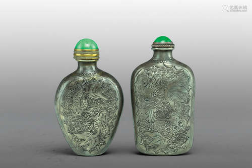 A Pair of Silver Snuff Bottles, Late-Qing Dynasty