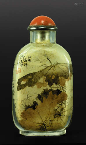 Yan Yutian Painted Glass Snuff Bottle with Snuff Powder