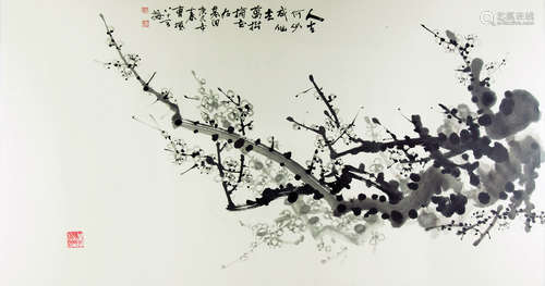 Plum Painting, Ink and Color on Paper by Cao Feng