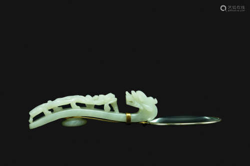White Jade Gourment Hook with Magnifying Glass