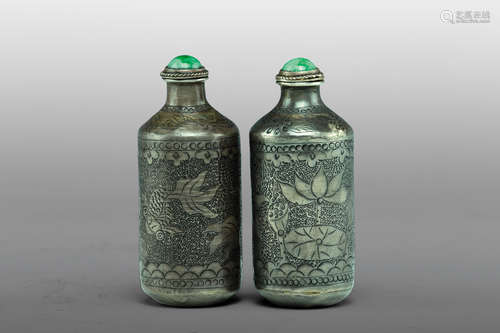 A Pair of Silver Snuff Bottles, Late-Qing Dynasty