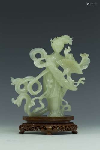 Jade Female Immortal Holding Fan Figure