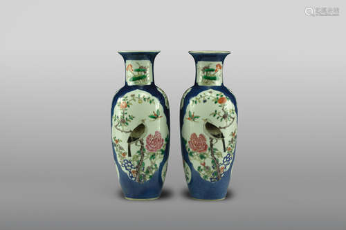 Flowers and Birds Medallion Vase with Kangxi Sealmark