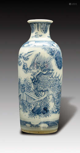 Blue and White Qilin Rouleau Vase, Shunzhi Period