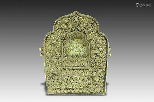 Tibetan Silver and Copper Shrine-Shaped Charm-Box.