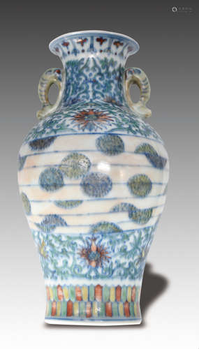 Elephent Ear Handles Doucai Vase, Qing Dynasty