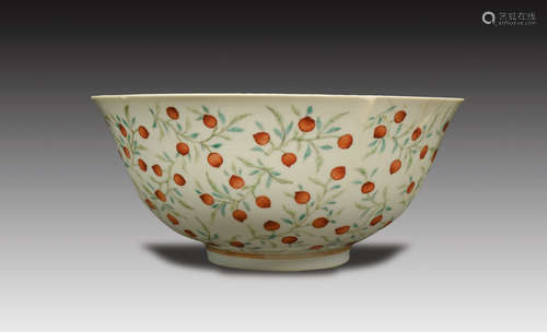 Famille-Rose Foliate Peach Pattern Bowl, Guangxu Period