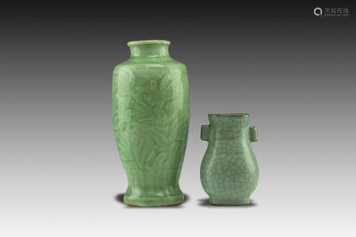 Ming Dynasty Long Quan Kiln Vase and Qing Dynasty