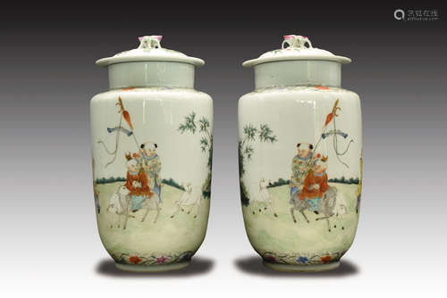 A pair of 'boys' Jars and Covers