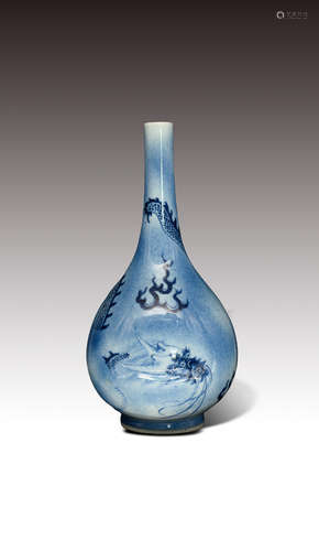 Blue and White Dragon Bottle Vase, Qing Dynasty