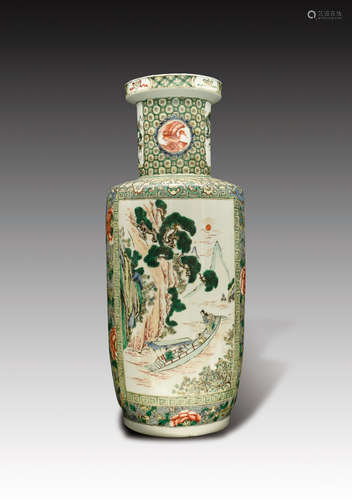 'Dong Po' Wucai Rouleau Vase, Qing Dynasty