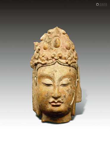 White Jade Gilt Head of Avalokitesvara, Northern Qi