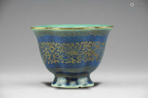 Blue-glazed Gilt Enameled Cup