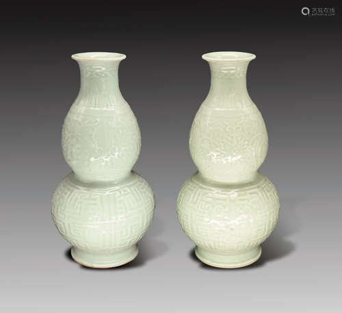 A Pair of Celadon Gourd Vases