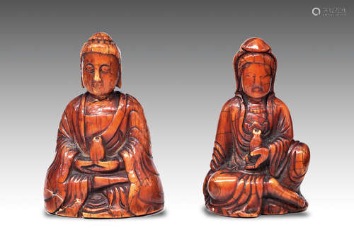 Two Ivory Buddha Sculptures, Qing Dynasty