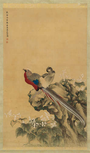 沈铨（清） 1746年作 锦鸡 立轴 设色绢本