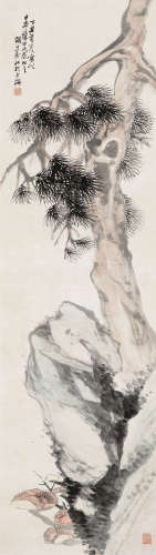 胡公寿（1823～1886） 1877年作 三寿图 立轴 设色纸本