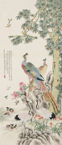 沈云霞（1908～1990） 1939年作 花鸟 立轴 设色绢本