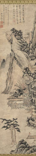 王蒙（1308～1385）（款） 春景山水 立轴 设色纸本