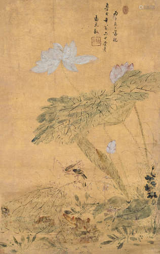 马元驭（1669～1722） 1696年作 荷花 立轴 设色金笺纸