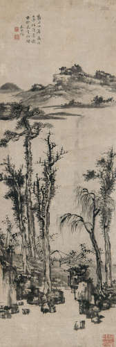 朱伦瀚（清） 1732年作 指画山水 立轴 水墨纸本