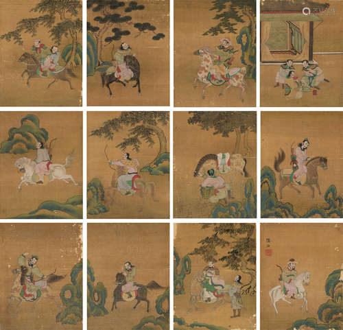 陆治（1496～1576）（款） 鞑靼人物册 （十二帧） 册页 设色绢本