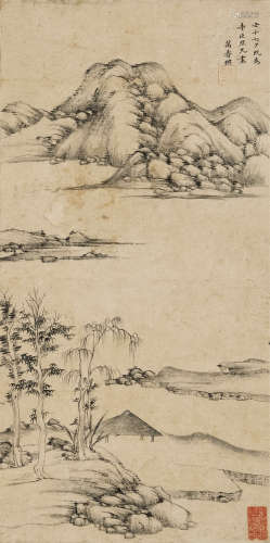 万寿祺（明） 1642年作 仿倪山水 立轴 水墨纸本