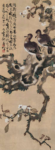 高奇峰（1889～1933） 1928年作 双鸽图 立轴 设色纸本