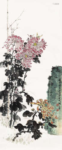 钱松嵒（1899～1985） 菊石图 立轴 设色纸本