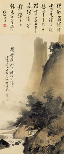 溥儒（1896～1963） 疏雨归村 立轴 设色绢本